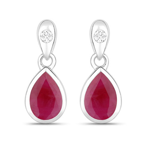 Bids.com 1.65 Carat Genuine Ruby and White Diamond 10K White Gold Earrings Earrings White Smoke Default Title