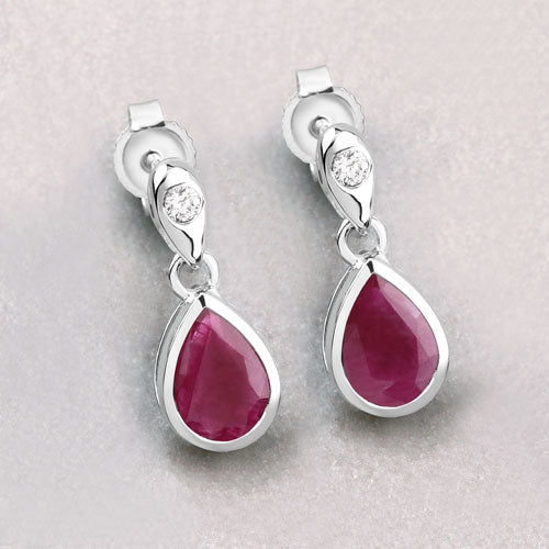 Bids.com 1.65 Carat Genuine Ruby and White Diamond 10K White Gold Earrings Earrings Light Gray