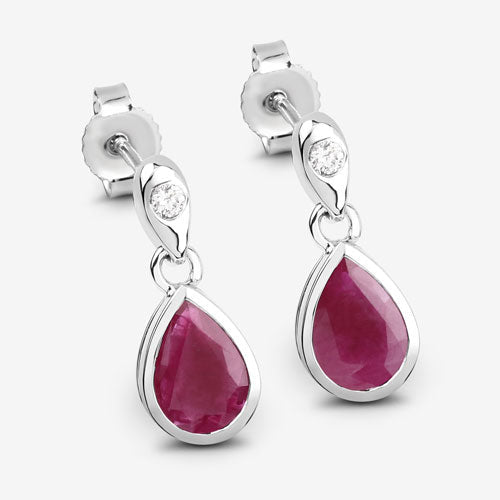 Bids.com 1.65 Carat Genuine Ruby and White Diamond 10K White Gold Earrings Earrings White Smoke
