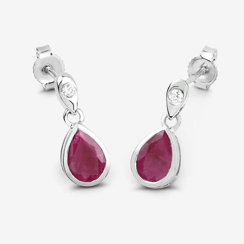 Bids.com 1.65 Carat Genuine Ruby and White Diamond 10K White Gold Earrings Earrings White Smoke