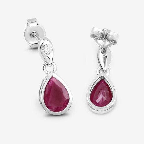 Bids.com 1.65 Carat Genuine Ruby and White Diamond 10K White Gold Earrings Earrings White Smoke