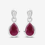 Bids.com 1.65 Carat Genuine Ruby and White Diamond 10K White Gold Earrings Earrings White Smoke