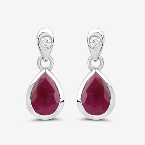 Bids.com 1.65 Carat Genuine Ruby and White Diamond 10K White Gold Earrings Earrings White Smoke