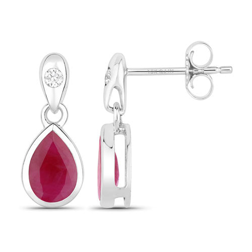 Bids.com 1.65 Carat Genuine Ruby and White Diamond 10K White Gold Earrings Earrings White Smoke