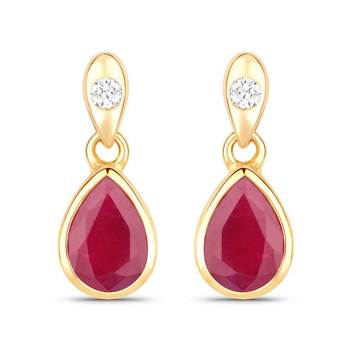Bids.com 1.65 Carat Genuine Ruby and White Diamond 10K Yellow Gold Earrings Earrings White Smoke Default Title