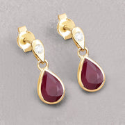 Bids.com 1.65 Carat Genuine Ruby and White Diamond 10K Yellow Gold Earrings Earrings Gray