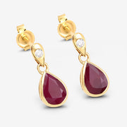 Bids.com 1.65 Carat Genuine Ruby and White Diamond 10K Yellow Gold Earrings Earrings White Smoke