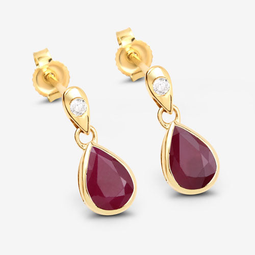 Bids.com 1.65 Carat Genuine Ruby and White Diamond 10K Yellow Gold Earrings Earrings White Smoke