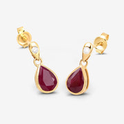 Bids.com 1.65 Carat Genuine Ruby and White Diamond 10K Yellow Gold Earrings Earrings White Smoke