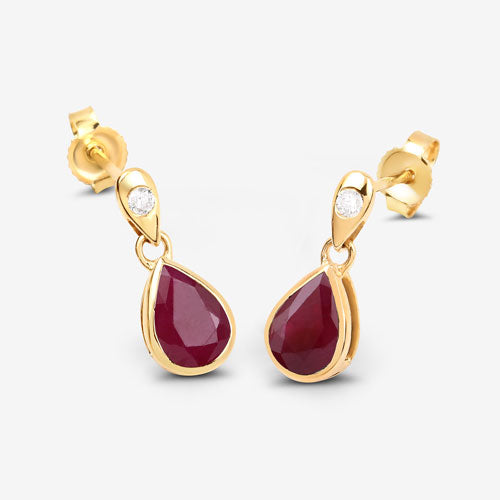 Bids.com 1.65 Carat Genuine Ruby and White Diamond 10K Yellow Gold Earrings Earrings White Smoke