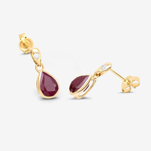 Bids.com 1.65 Carat Genuine Ruby and White Diamond 10K Yellow Gold Earrings Earrings White Smoke