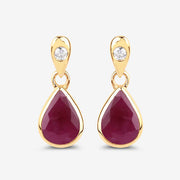 Bids.com 1.65 Carat Genuine Ruby and White Diamond 10K Yellow Gold Earrings Earrings White Smoke