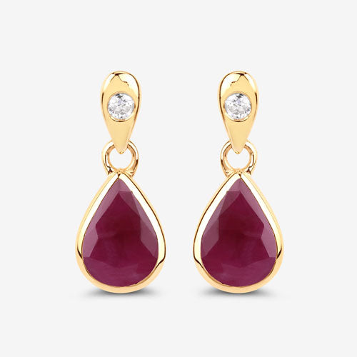 Bids.com 1.65 Carat Genuine Ruby and White Diamond 10K Yellow Gold Earrings Earrings White Smoke