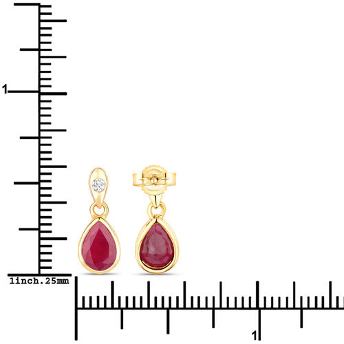 Bids.com 1.65 Carat Genuine Ruby and White Diamond 10K Yellow Gold Earrings Earrings White Smoke