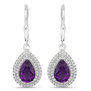 Bids.com 2.77 Carat Genuine Amethyst and White Diamond .925 Sterling Silver Earrings Earrings White Smoke Default Title