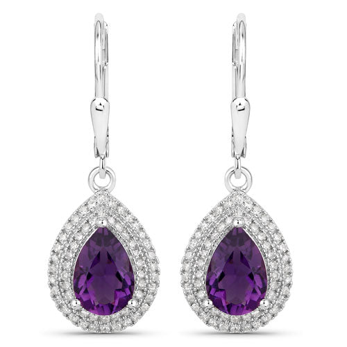 Bids.com 2.77 Carat Genuine Amethyst and White Diamond .925 Sterling Silver Earrings Earrings White Smoke Default Title