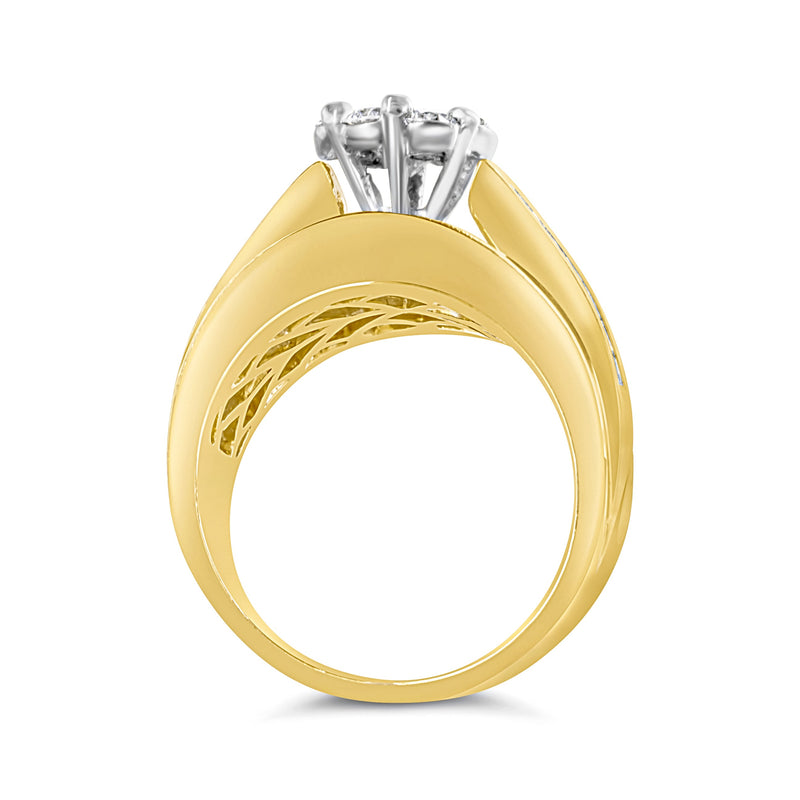 Bids.com 14K Yellow Gold 2-1/3 Cttw Diamond Cluster Channel Set Chevron Shaped Engagement Ring (H-I Color, SI1-SI2 Clarity) - Ring Size 7 Rings White Smoke 7 / Yellow.Gold,9 / Yellow.Gold,6 / Yellow.Gold,8 / Yellow.Gold,10 / Yellow.Gold,5.5 / Yellow.Gold,6.5 / Yellow.Gold,7.5 / Yellow.Gold,9.5 / Yellow.Gold,8.5 / Yellow.Gold