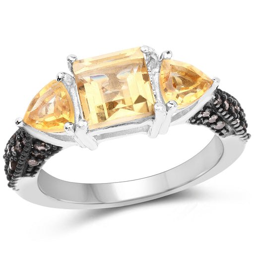 Bids.com 2.71 Carat Genuine Citrine and Champagne Diamond .925 Sterling Silver Ring Rings White Smoke size 7.00,size 8.00,size 6.00,size 9.00