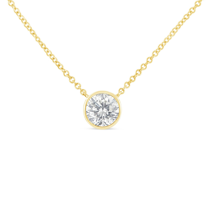 Bids.com 10K White Gold 1/10 Carat Round Brilliant-Cut Diamond Modern Bezel-Set Solitaire 16"-18" Pendant Necklace (H-I Color, SI2-I1 Clarity) Necklaces White Smoke 18 / Rose.Gold,18 / White.Gold,18 / Yellow.Gold