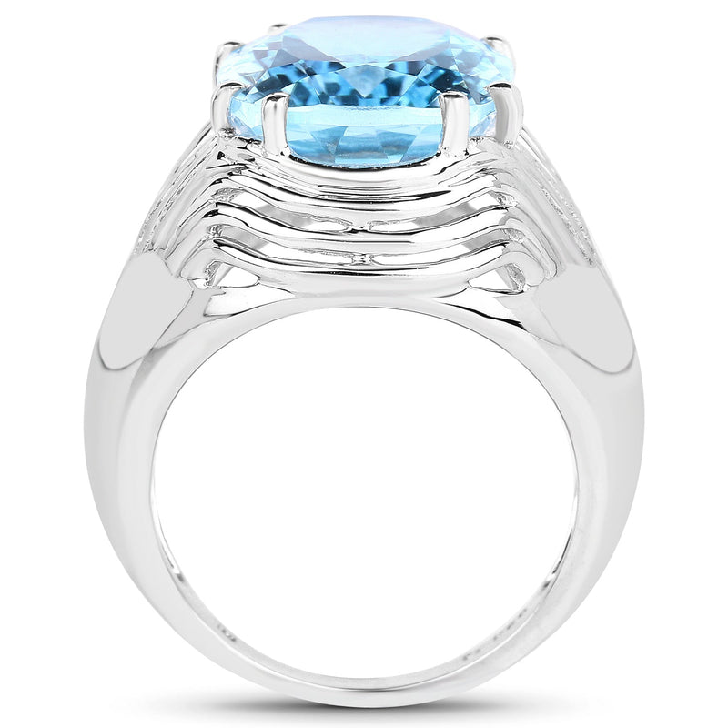 Bids.com 12.10 Carat Genuine Blue Topaz .925 Sterling Silver Ring Rings White Smoke size 6.00,size 7.00,size 8.00,size 9.00