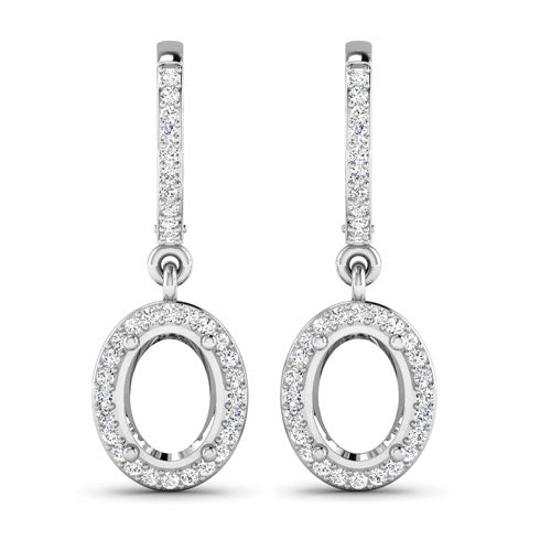 Bids.com 0.32 Carat Genuine White Diamond 14K White Gold Semi Mount Earrings - holds 8x6mm Oval Gemstones Earrings White Smoke Default Title
