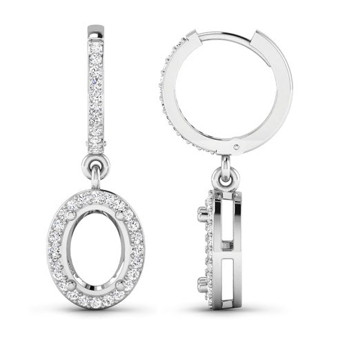 Bids.com 0.32 Carat Genuine White Diamond 14K White Gold Semi Mount Earrings - holds 8x6mm Oval Gemstones Earrings White Smoke