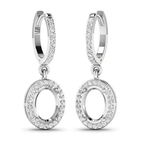 Bids.com 0.32 Carat Genuine White Diamond 14K White Gold Semi Mount Earrings - holds 8x6mm Oval Gemstones Earrings White Smoke