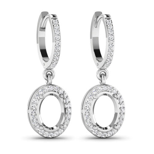 Bids.com 0.32 Carat Genuine White Diamond 14K White Gold Semi Mount Earrings - holds 8x6mm Oval Gemstones Earrings White Smoke