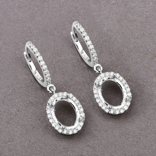 Bids.com 0.32 Carat Genuine White Diamond 14K White Gold Semi Mount Earrings - holds 8x6mm Oval Gemstones Earrings Slate Gray