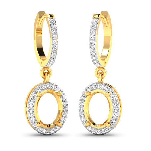Bids.com 0.32 Carat Genuine White Diamond 14K Yellow Gold Semi Mount Earrings - holds 8x6mm Oval Gemstones Earrings White Smoke