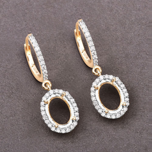 Bids.com 0.32 Carat Genuine White Diamond 14K Yellow Gold Semi Mount Earrings - holds 8x6mm Oval Gemstones Earrings Dim Gray