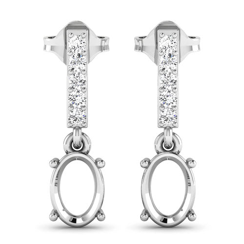Bids.com 0.14 Carat Genuine White Diamond 14K White Gold Semi Mount Earrings - holds 7x5mm Oval Gemstones Earrings White Smoke Default Title