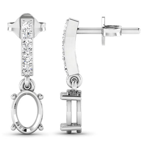 Bids.com 0.14 Carat Genuine White Diamond 14K White Gold Semi Mount Earrings - holds 7x5mm Oval Gemstones Earrings White Smoke