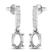 Bids.com 0.14 Carat Genuine White Diamond 14K White Gold Semi Mount Earrings - holds 7x5mm Oval Gemstones Earrings White Smoke