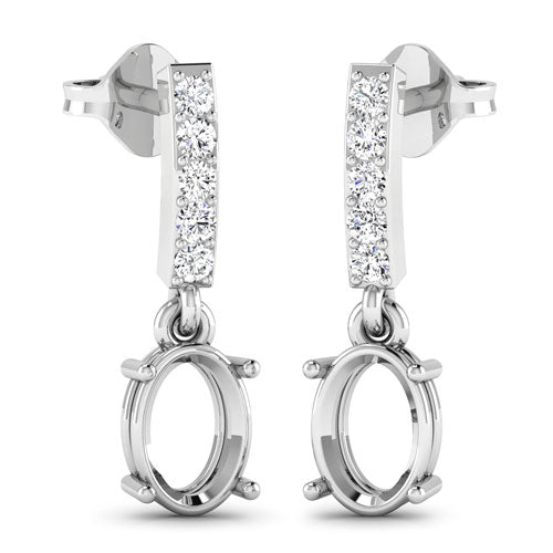 Bids.com 0.14 Carat Genuine White Diamond 14K White Gold Semi Mount Earrings - holds 7x5mm Oval Gemstones Earrings White Smoke