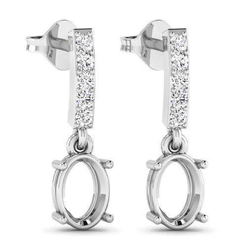 Bids.com 0.14 Carat Genuine White Diamond 14K White Gold Semi Mount Earrings - holds 7x5mm Oval Gemstones Earrings White Smoke