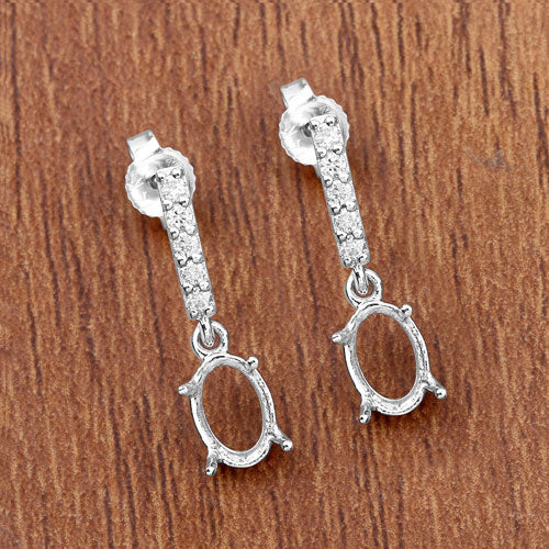 Bids.com 0.14 Carat Genuine White Diamond 14K White Gold Semi Mount Earrings - holds 7x5mm Oval Gemstones Earrings Sienna