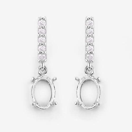 Bids.com 0.14 Carat Genuine White Diamond 14K White Gold Semi Mount Earrings - holds 7x5mm Oval Gemstones Earrings White Smoke