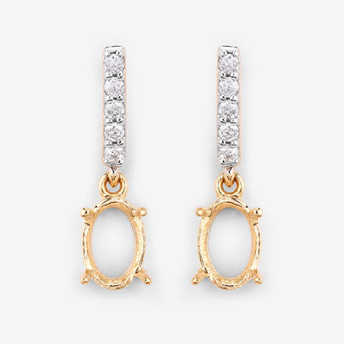 Bids.com 0.14 Carat Genuine White Diamond 14K Yellow Gold Semi Mount Earrings - holds 7x5mm Oval Gemstones Earrings White Smoke