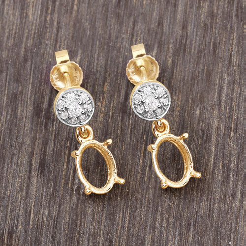 Bids.com 0.11 Carat Genuine White Diamond 14K Yellow Gold Semi Mount Earrings - holds 7x5mm Oval Gemstones Earrings Dim Gray