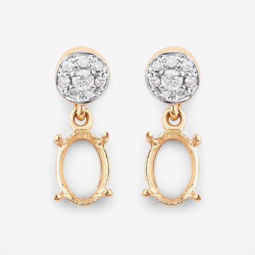 Bids.com 0.11 Carat Genuine White Diamond 14K Yellow Gold Semi Mount Earrings - holds 7x5mm Oval Gemstones Earrings White Smoke