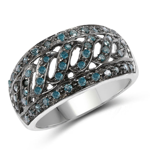 Bids.com 0.60 Carat Genuine Blue Diamond .925 Sterling Silver Ring Rings White Smoke size 7.00,size 8.00,size 6.00,size 9.00