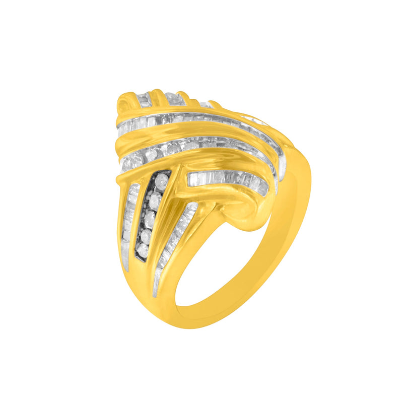 Bids.com 10K Yellow Gold Diamond Bypass Ring (1.0 cttw, H-I Color, I2-I3 Clarity) Rings White Smoke 6.5 / Yellow.Gold
