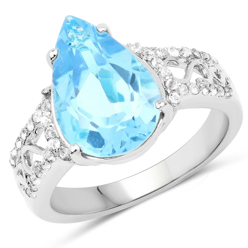 Bids.com 5.50 Carat Genuine Swiss Blue Topaz and White Topaz .925 Sterling Silver Ring Rings White Smoke size 6.00,size 7.00,size 8.00,size 9.00