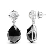 Bids.com 18K White Gold 1/5 Cttw Diamond with Round White Topaz and 20x15mm Pear Cut Black Onyx Gemstone Dangle Earring (G-H Color, SI1-SI2 Clarity) Earrings White Smoke White.Gold / 0.18