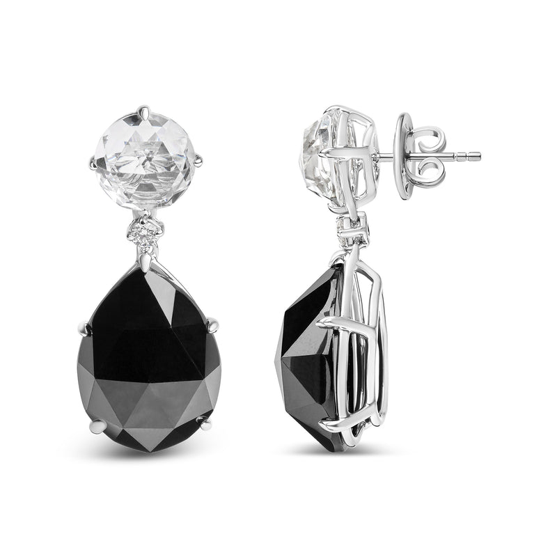 Bids.com 18K White Gold 1/5 Cttw Diamond with Round White Topaz and 20x15mm Pear Cut Black Onyx Gemstone Dangle Earring (G-H Color, SI1-SI2 Clarity) Earrings White Smoke White.Gold / 0.18