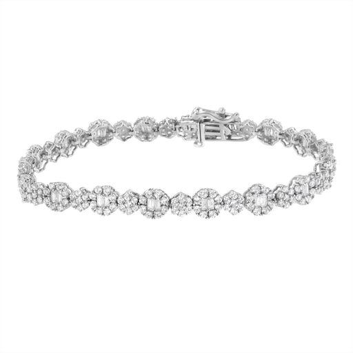 Bids.com 10K White Gold 4.0 cttw Brilliant Round-cut and Baguette Diamond Floral Cluster Link Bracelet (I-J Clarity, I1-I2 Color) - Size 7" Bracelets White Smoke White.Gold / 7