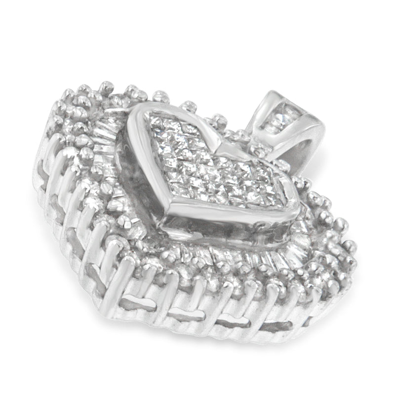Bids.com 10K White Gold 1 cttw Multi Cut 1 cttw Diamond Heart Pendant Necklace (H-I, I1-I2) Necklaces White Smoke White.Gold / 18
