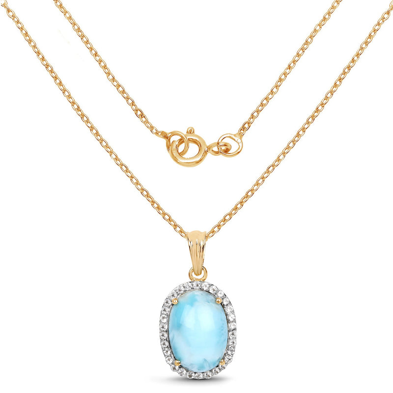Bids.com 14K Yellow Gold Plated 13.55 Carat Genuine Larimar and White Topaz .925 Sterling Silver Pendant Pendants White Smoke