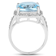 Bids.com 7.18 Carat Genuine Blue Topaz and White Topaz .925 Sterling Silver Ring Rings White Smoke size 6.00,size 7.00,size 8.00,size 9.00,size 5.00